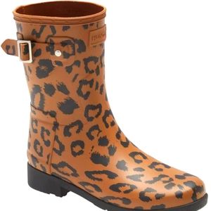 HUNTER size 7 Original Leopard Print Refined Short Rain Boot